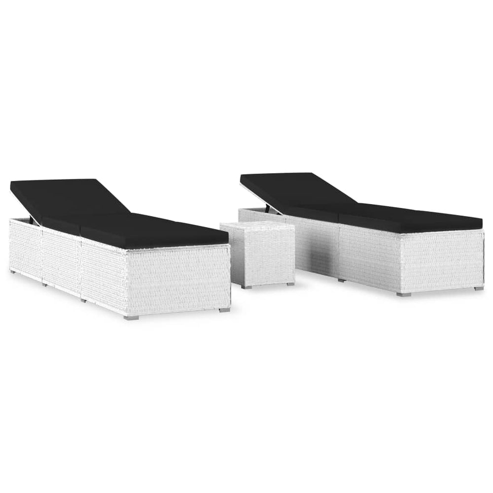 vidaXL 3-Piece Garden Sun Lounger Set with Tea Table Poly Rattan White