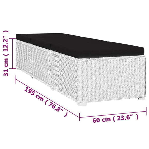 vidaXL 3-Piece Garden Sun Lounger Set with Tea Table Poly Rattan White