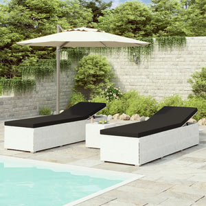 vidaXL 3-Piece Garden Sun Lounger Set with Tea Table Poly Rattan White