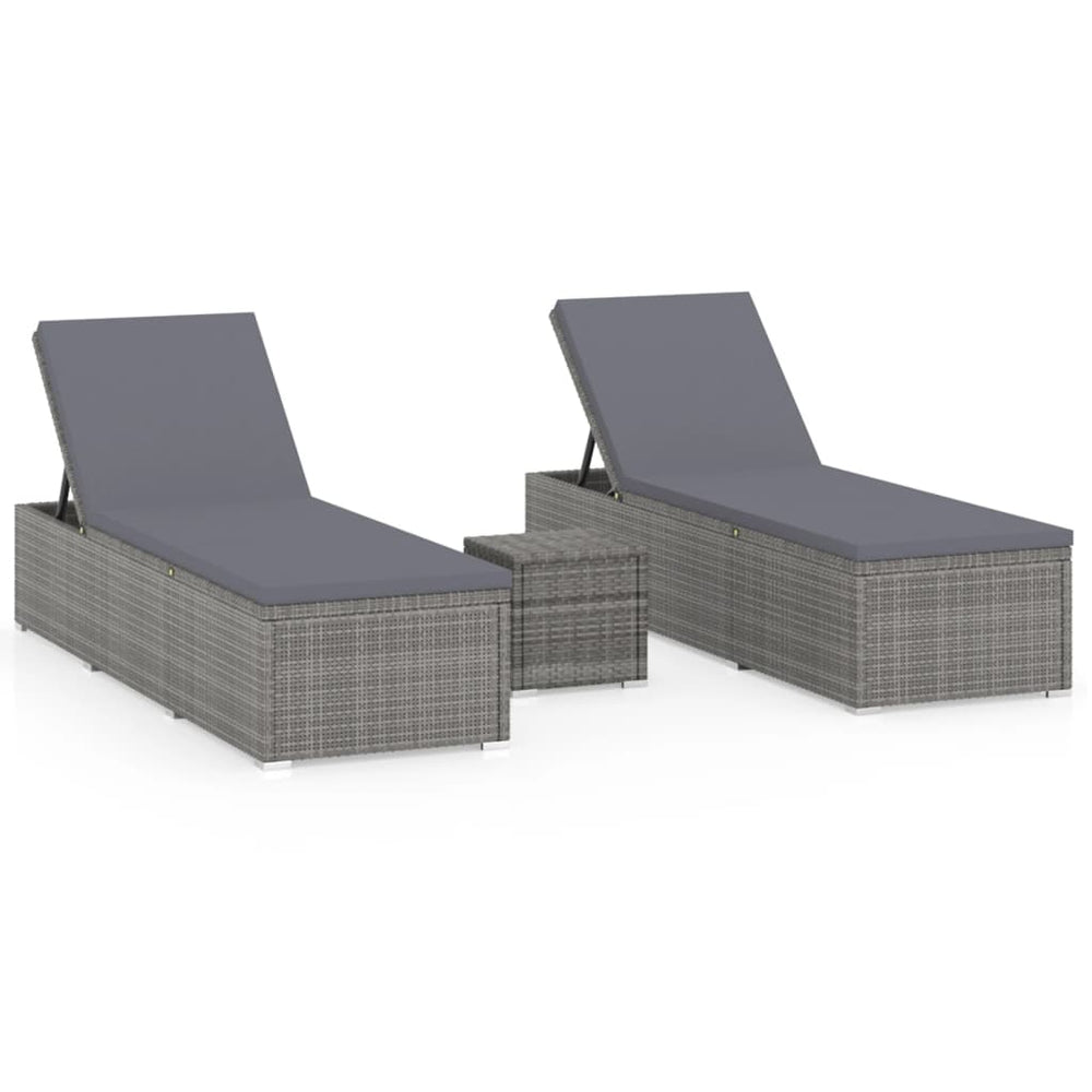 vidaXL 3-Piece Garden Sun Lounger Set with Tea Table Poly Rattan Grey