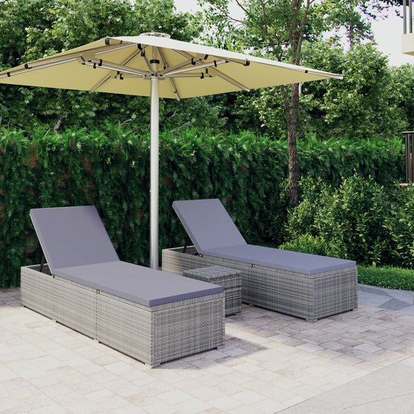 vidaXL 3-Piece Garden Sun Lounger Set with Tea Table Poly Rattan Grey