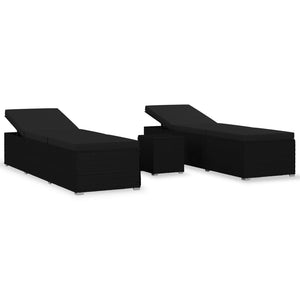 vidaXL 3-Piece Garden Sun Lounger Set with Tea Table Poly Rattan Black