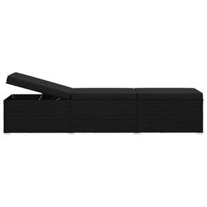 vidaXL 3-Piece Garden Sun Lounger Set with Tea Table Poly Rattan Black