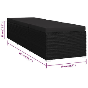 vidaXL 3-Piece Garden Sun Lounger Set with Tea Table Poly Rattan Black