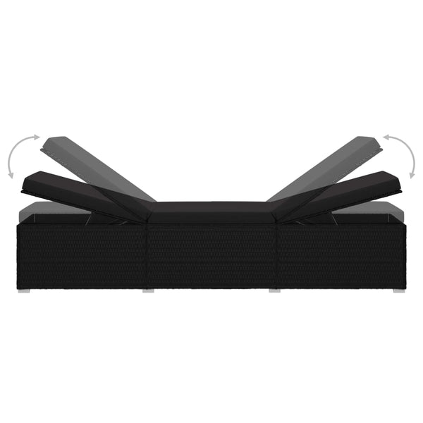 vidaXL 3-Piece Garden Sun Lounger Set with Tea Table Poly Rattan Black