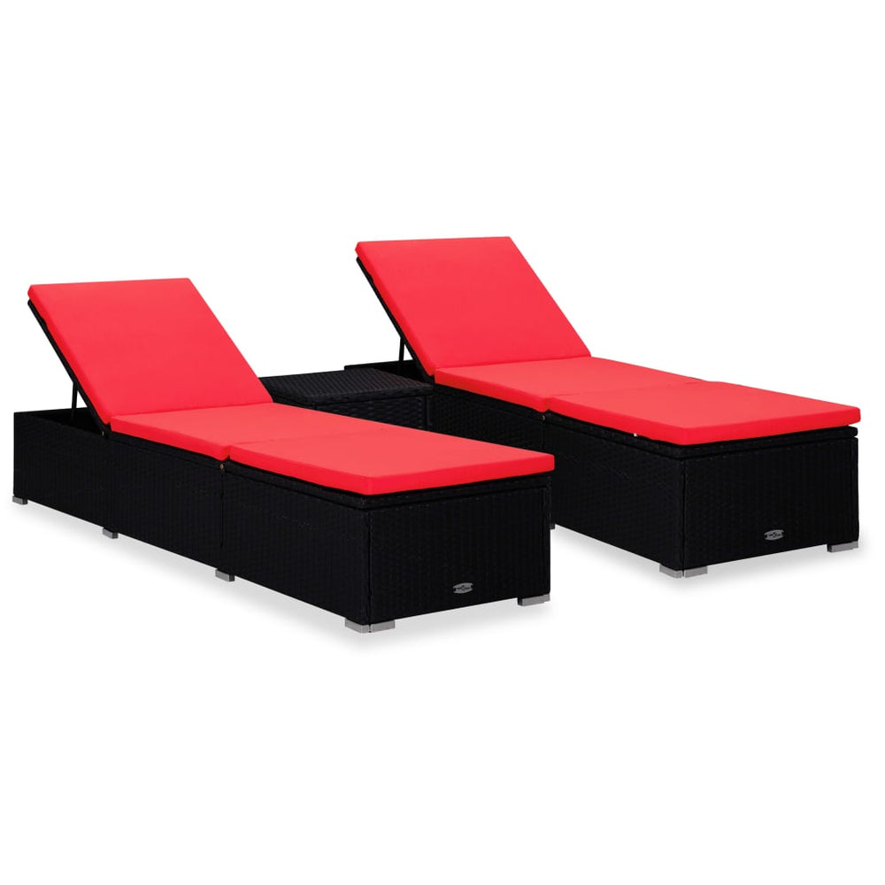 vidaXL 3-Piece Garden Sun Lounger Set with Tea Table Poly Rattan Black