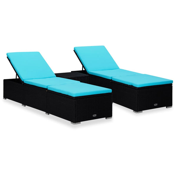 vidaXL 3-Piece Garden Sun Lounger Set with Tea Table Poly Rattan Black