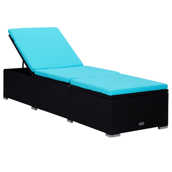 vidaXL 3-Piece Garden Sun Lounger Set with Tea Table Poly Rattan Black
