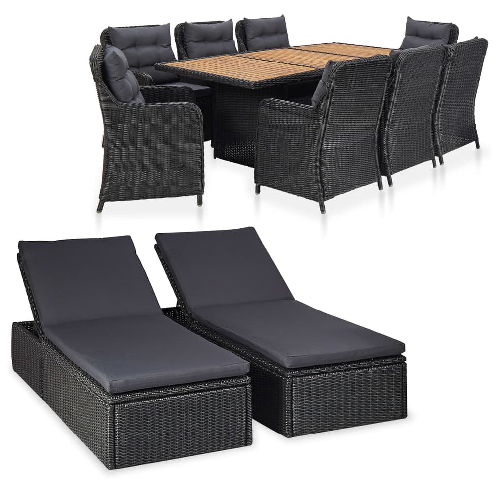 vidaXL 11-piece Outdoor Dining Set Poly Rattan Black
