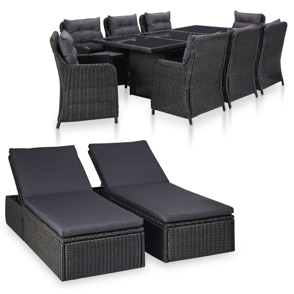 vidaXL 11-piece Outdoor Dining Set Poly Rattan Black