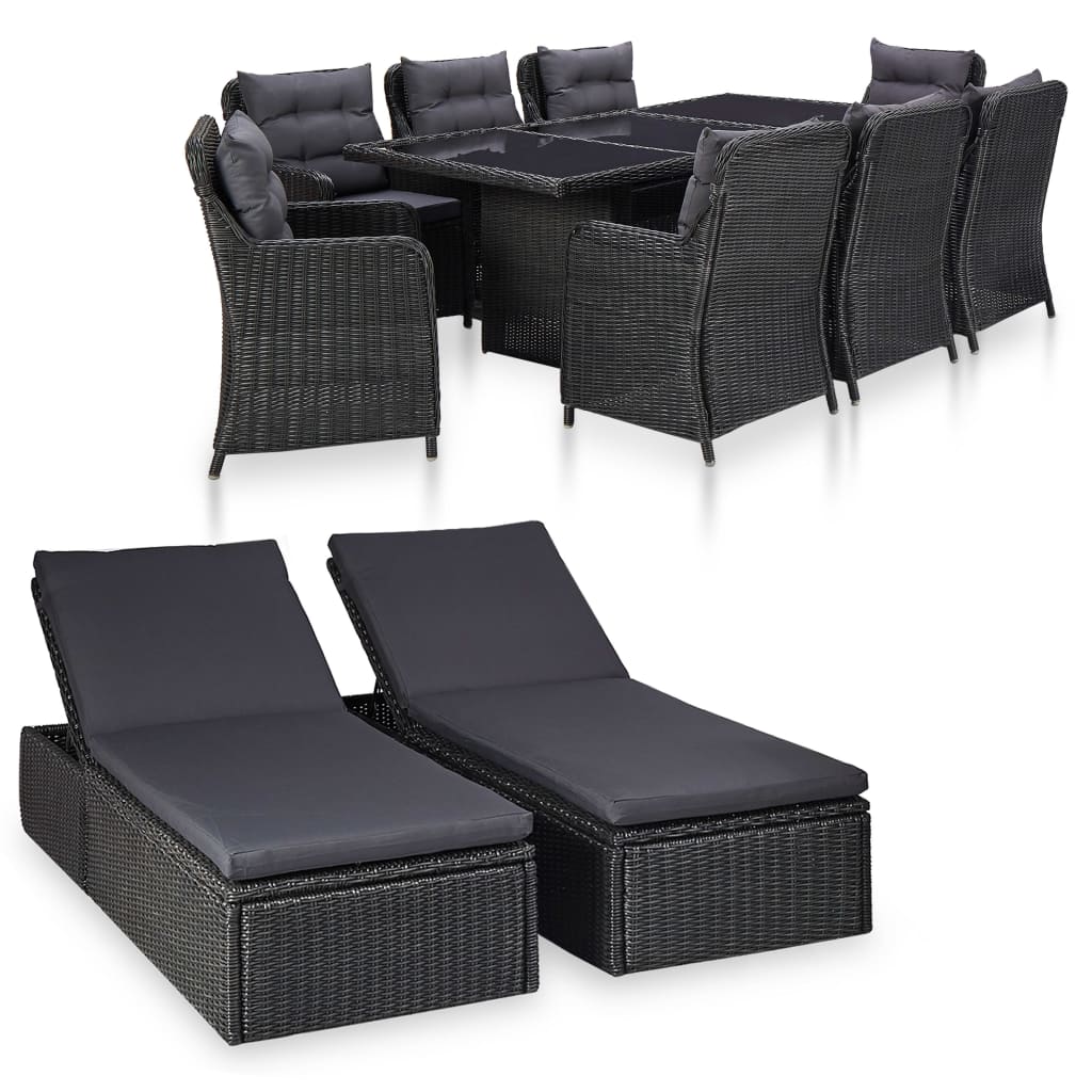 vidaXL 11-piece Outdoor Dining Set Poly Rattan Black