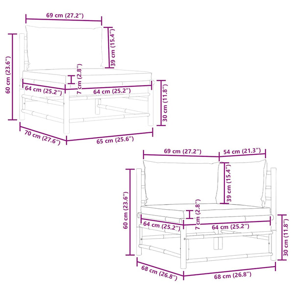vidaXL 2-piece Garden Lounge Set with Cushions Dark Grey Bamboo