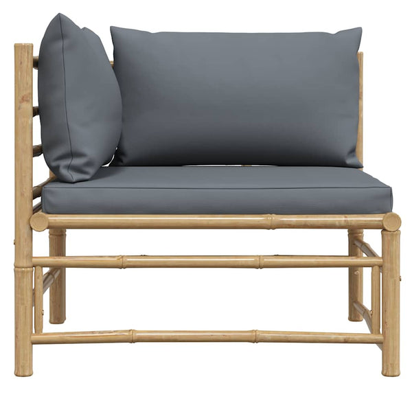 vidaXL Garden Corner Sofa with Dark Grey Cushions Bamboo