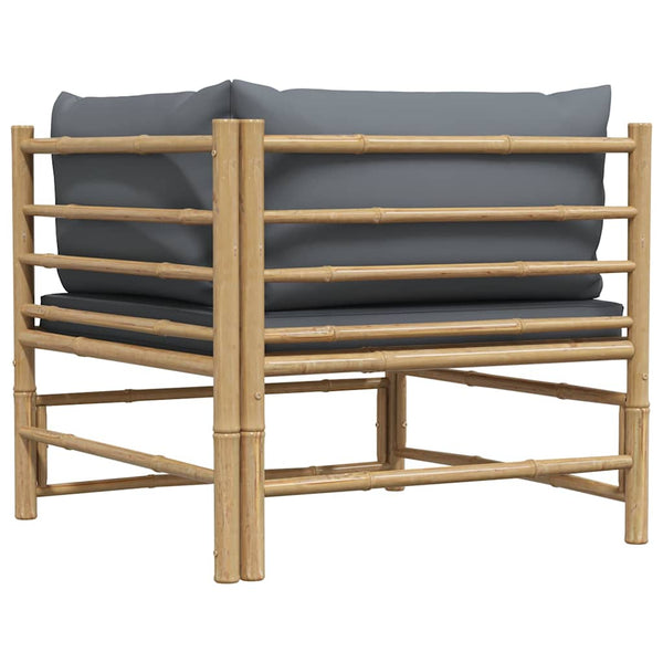 vidaXL Garden Corner Sofa with Dark Grey Cushions Bamboo