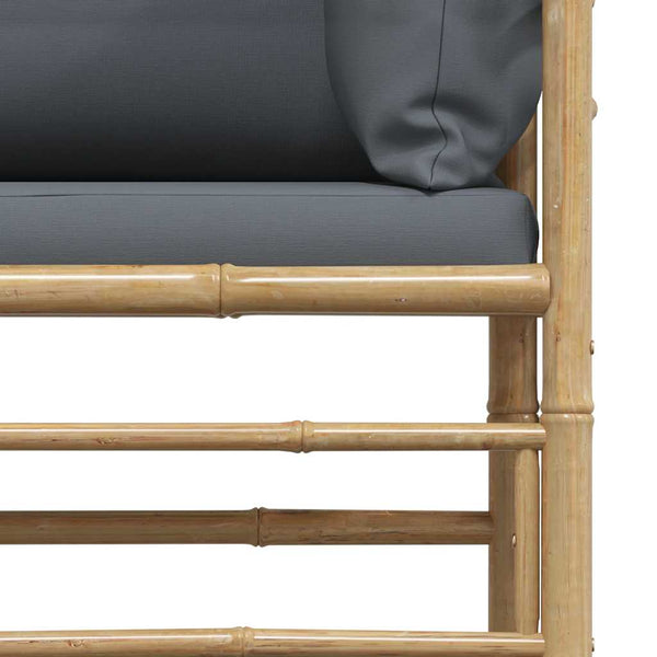 vidaXL Garden Corner Sofa with Dark Grey Cushions Bamboo
