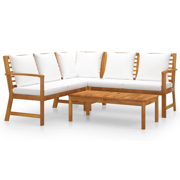 vidaXL 4-piece Garden Lounge Set with Cushions Cream Solid Acacia Wood