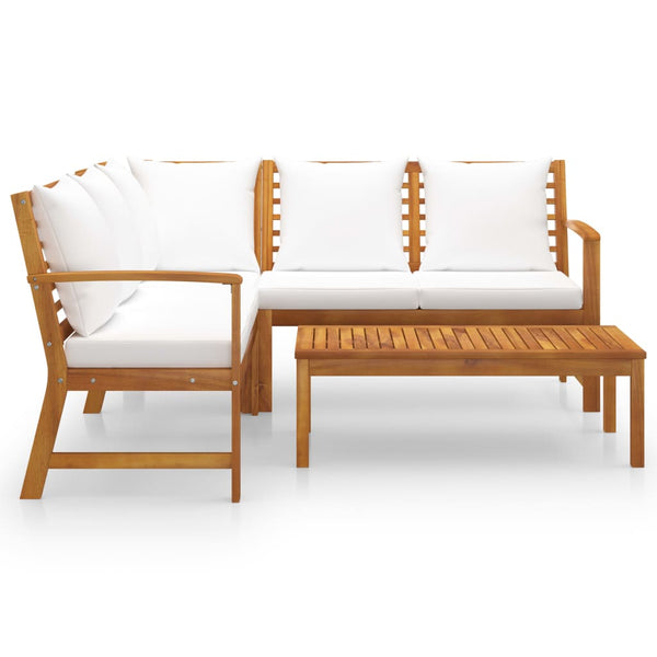 vidaXL 4-piece Garden Lounge Set with Cushions Cream Solid Acacia Wood