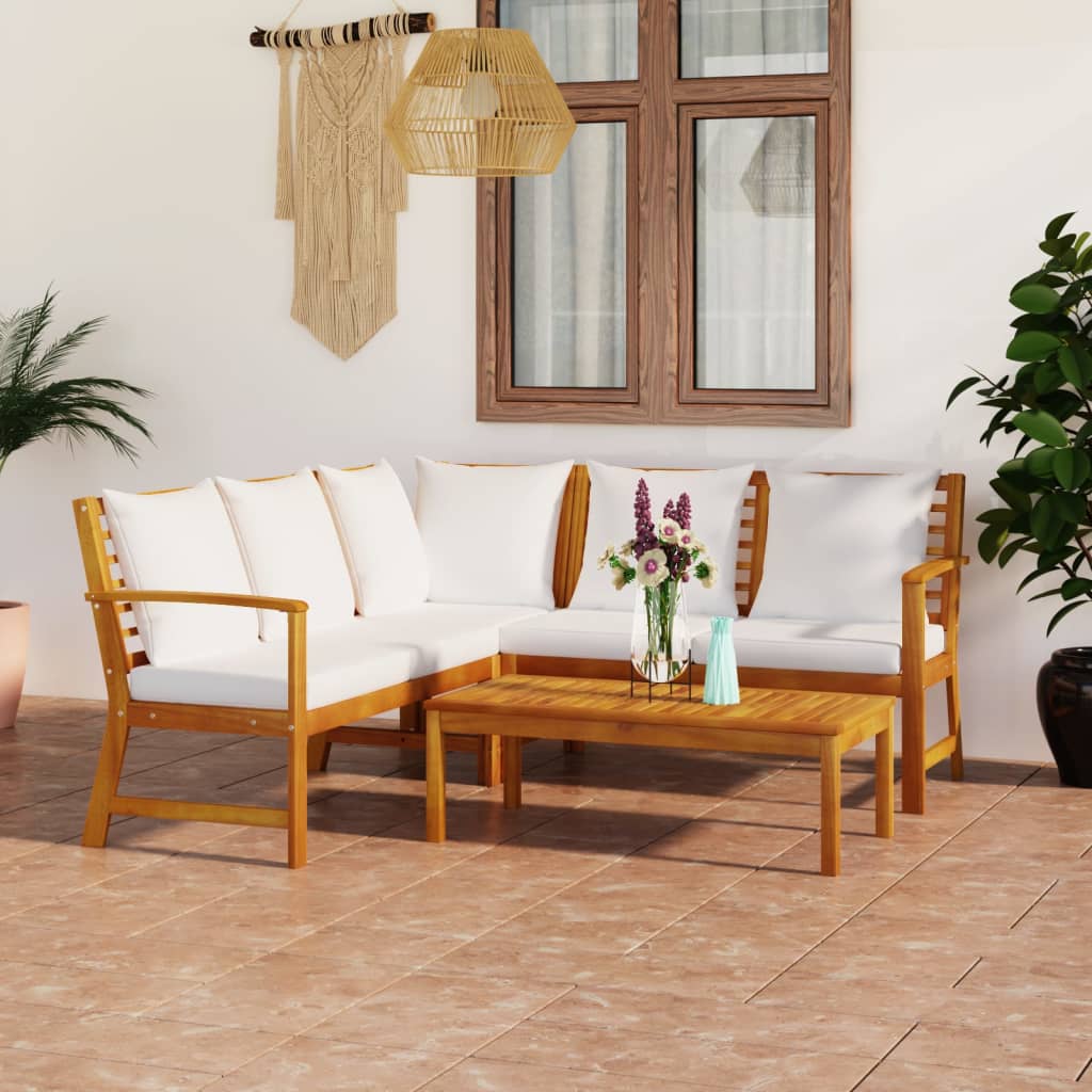 vidaXL 4-piece Garden Lounge Set with Cushions Cream Solid Acacia Wood