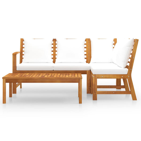 vidaXL 4-piece Garden Lounge Set with Cushions Cream Solid Acacia Wood
