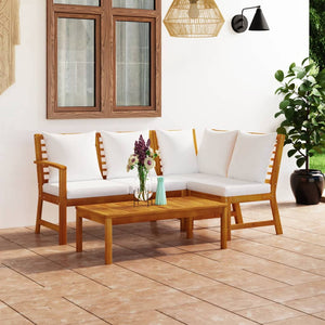 vidaXL 4-piece Garden Lounge Set with Cushions Cream Solid Acacia Wood