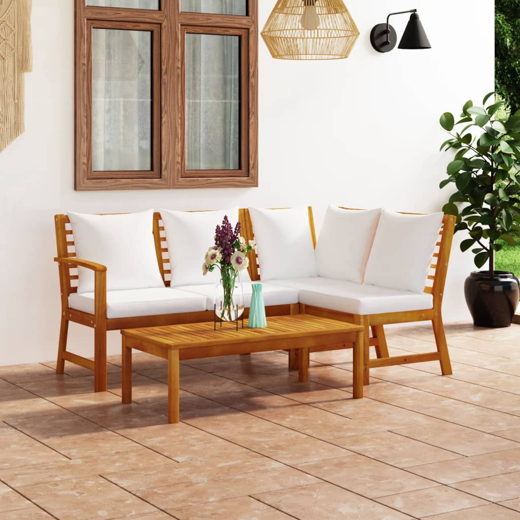 vidaXL 4-piece Garden Lounge Set with Cushions Cream Solid Acacia Wood