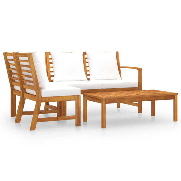 vidaXL 4-piece Garden Lounge Set with Cushions Cream Solid Acacia Wood