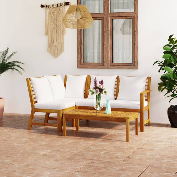 vidaXL 4-piece Garden Lounge Set with Cushions Cream Solid Acacia Wood