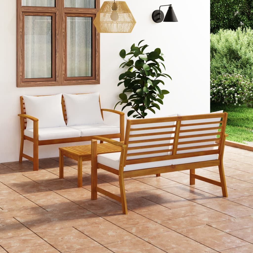 vidaXL 3-Piece Garden Lounge Set with Cushions Solid Acacia Wood