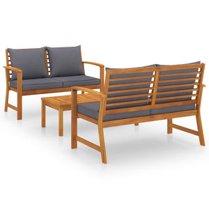 vidaXL 3-Piece Garden Lounge Set with Cushions Solid Acacia Wood