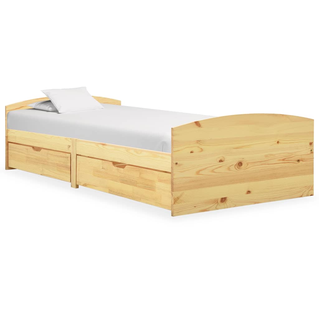 vidaXL Solid Wood Bed with 2 Drawers Pinewood 90x200 cm