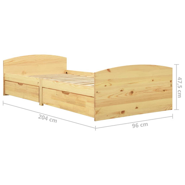 vidaXL Solid Wood Bed with 2 Drawers Pinewood 90x200 cm