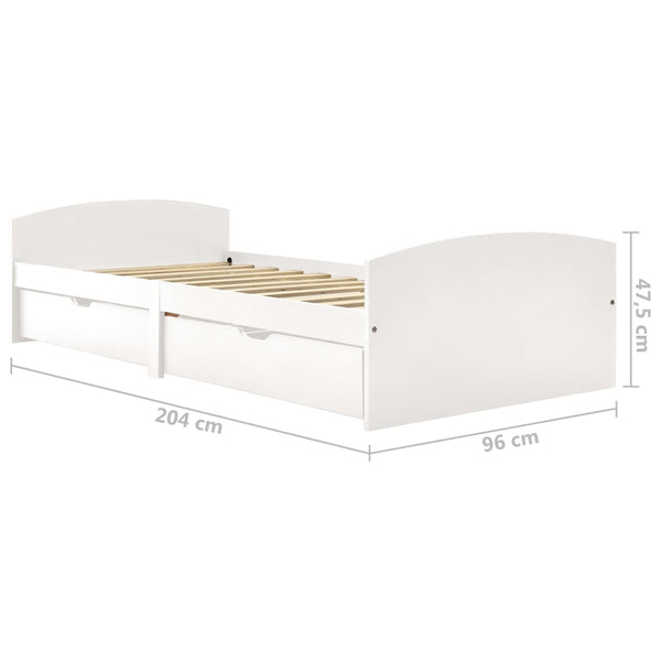 vidaXL Solid Wood Bed with 2 Drawers White Pine 90x200 cm