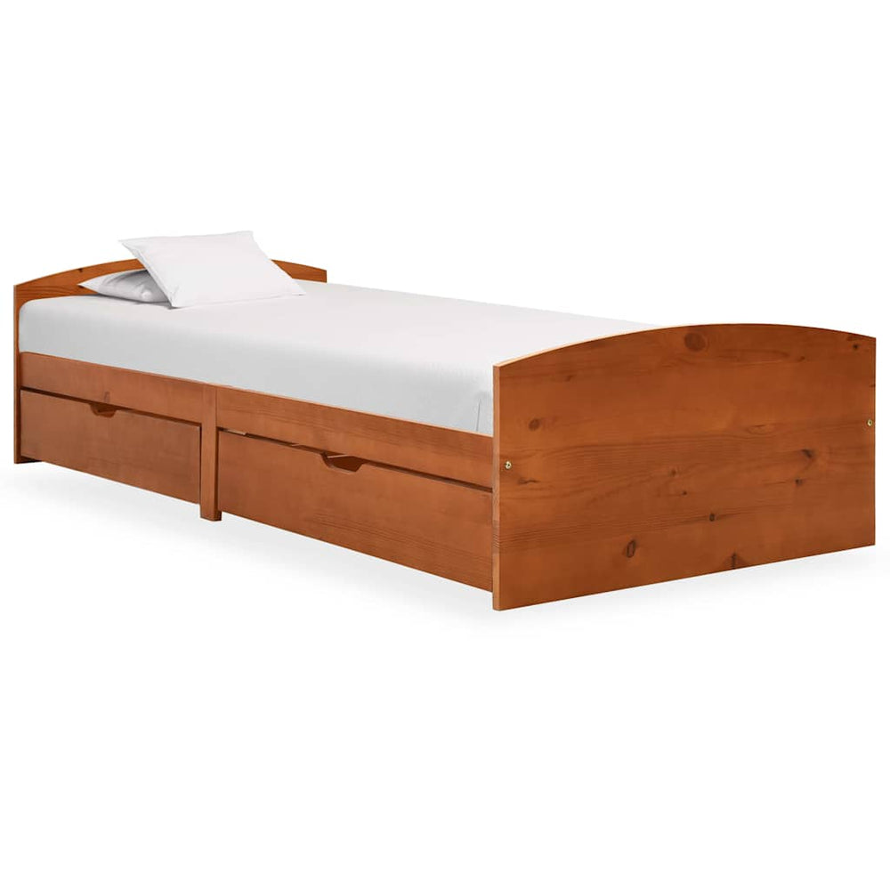 vidaXL Solid Wood Bed with 2 Drawers Honey Brown Pine 90x200 cm