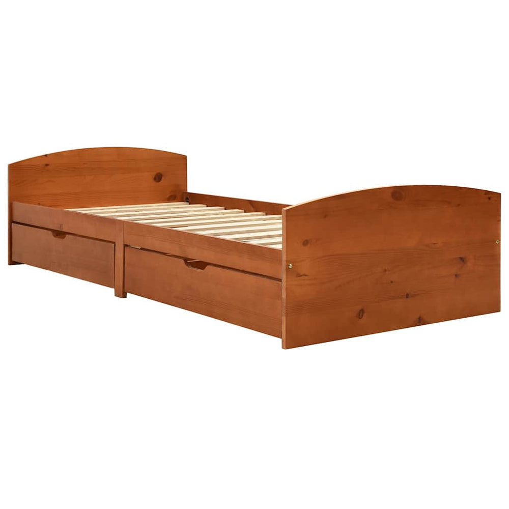 vidaXL Solid Wood Bed with 2 Drawers Honey Brown Pine 90x200 cm