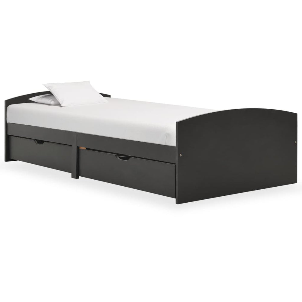 vidaXL Solid Wood Bed with 2 Drawers Grey Pine 90x200 cm