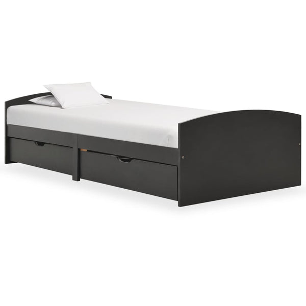 vidaXL Solid Wood Bed with 2 Drawers Grey Pine 90x200 cm