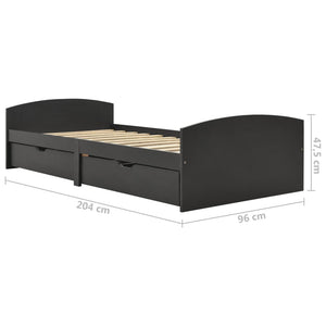 vidaXL Solid Wood Bed with 2 Drawers Grey Pine 90x200 cm