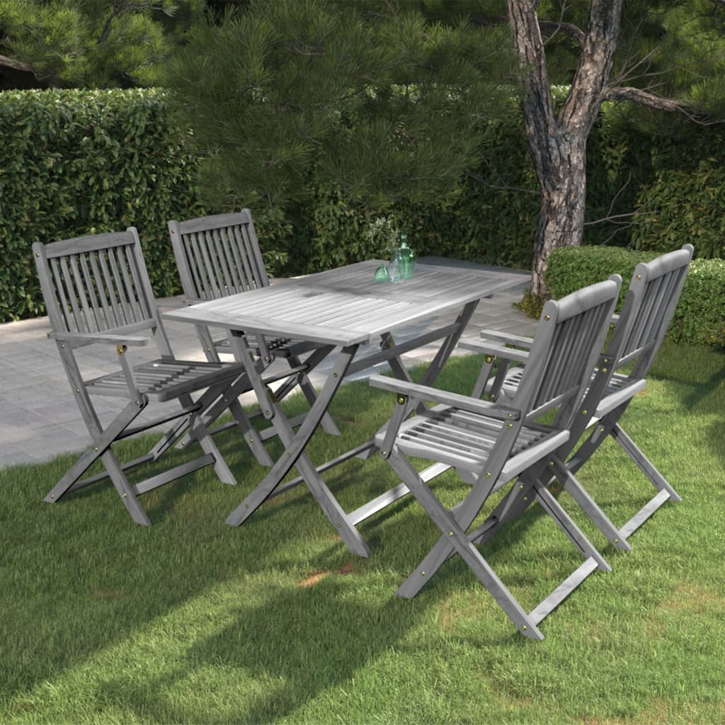 vidaXL 5-Piece Outdoor Dining Set Solid Acacia Wood Grey