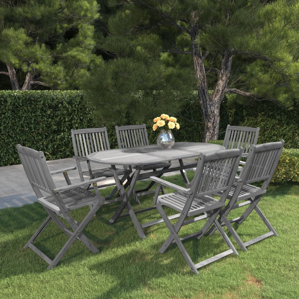 vidaXL 7-Piece Outdoor Dining Set Solid Acacia Wood Grey
