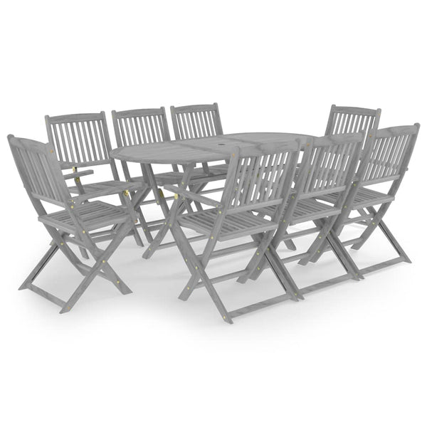 vidaXL 9-piece Outdoor Dining Set Solid Acacia Wood Grey