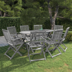 vidaXL 9-piece Outdoor Dining Set Solid Acacia Wood Grey