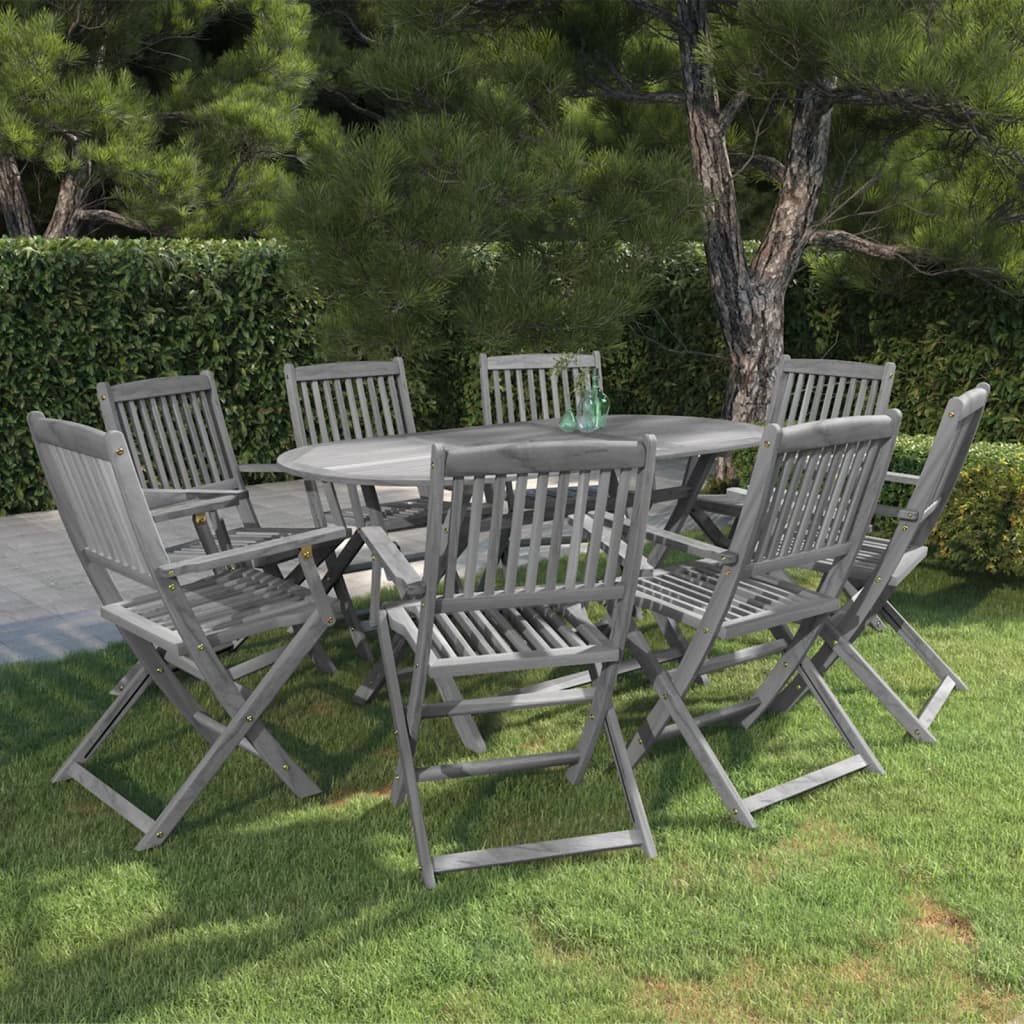 vidaXL 9-piece Outdoor Dining Set Solid Acacia Wood Grey