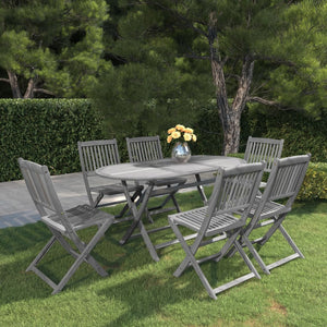 vidaXL 7-Piece Outdoor Dining Set Solid Acacia Wood Grey