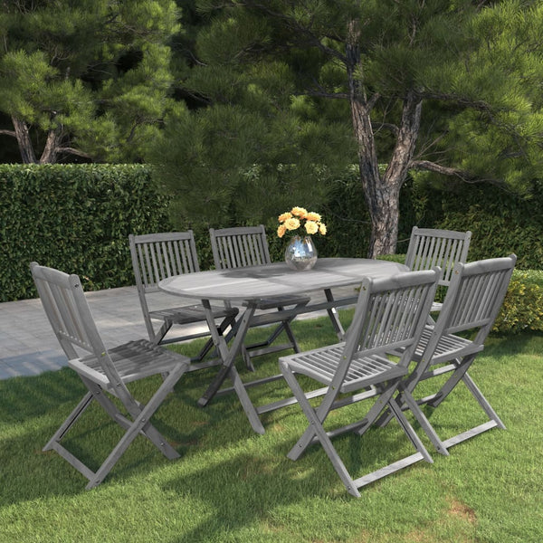 vidaXL 7-Piece Outdoor Dining Set Solid Acacia Wood Grey