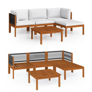 vidaXL 5-piece Garden Lounge Set with Cushions Cream Acacia Wood & Rope