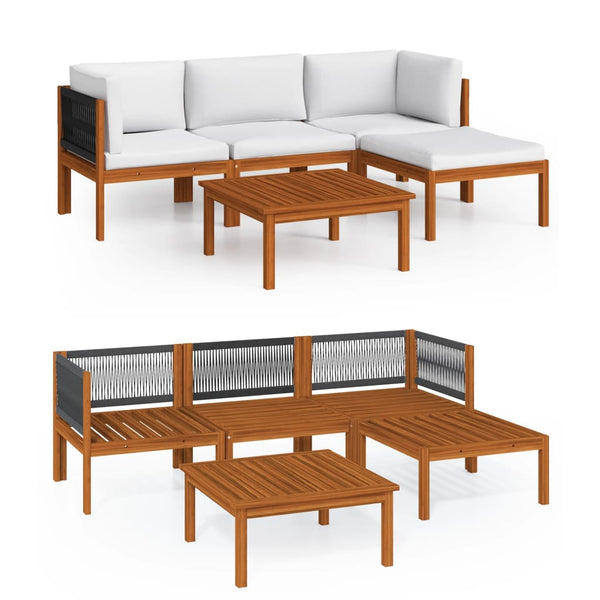 vidaXL 5-piece Garden Lounge Set with Cushions Cream Acacia Wood & Rope