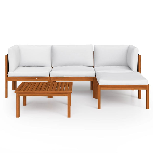 vidaXL 5-piece Garden Lounge Set with Cushions Cream Acacia Wood & Rope