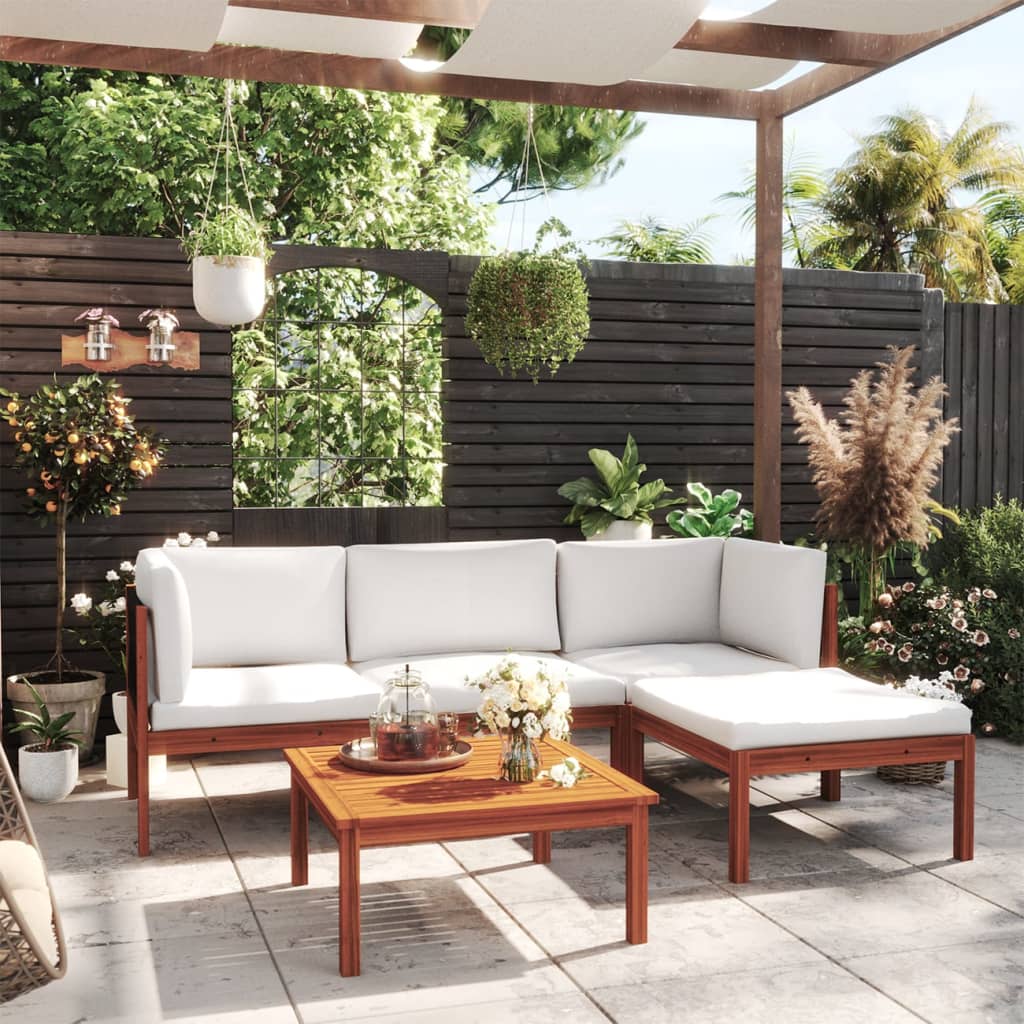 vidaXL 5-piece Garden Lounge Set with Cushions Cream Acacia Wood & Rope