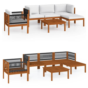 vidaXL 6-piece Garden Lounge Set with Cushions Cream Acacia Wood & Rope