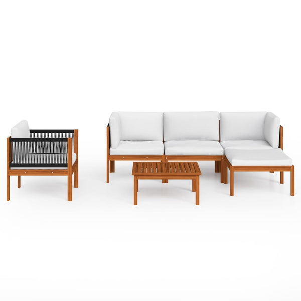 vidaXL 6-piece Garden Lounge Set with Cushions Cream Acacia Wood & Rope